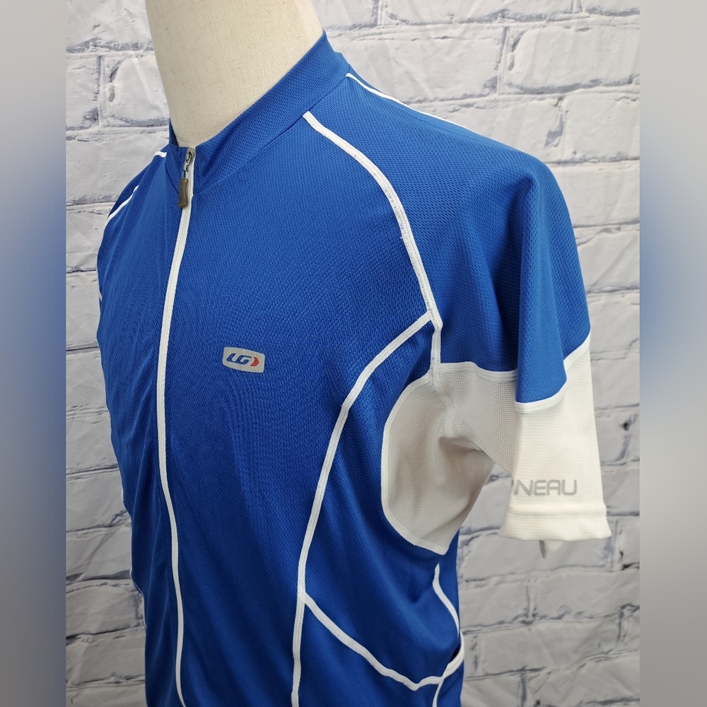 Louis Garneau Men's Cycling Jersey Blue White Mesh Bike Bicycle Full Zip Large